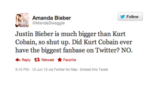 Justin Bieber Superfan Burns Kurt Cobain By Saying He Wasn't Huge on Twitter. Except, Wait...